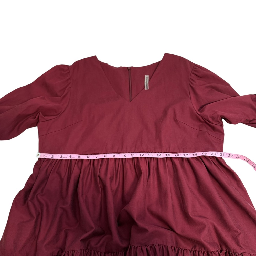 Emma Knudsen | Frankie Burgundy Tiered Babydoll V-Neck Long Sleeve Dress Size 2X - Picture 11 of 13